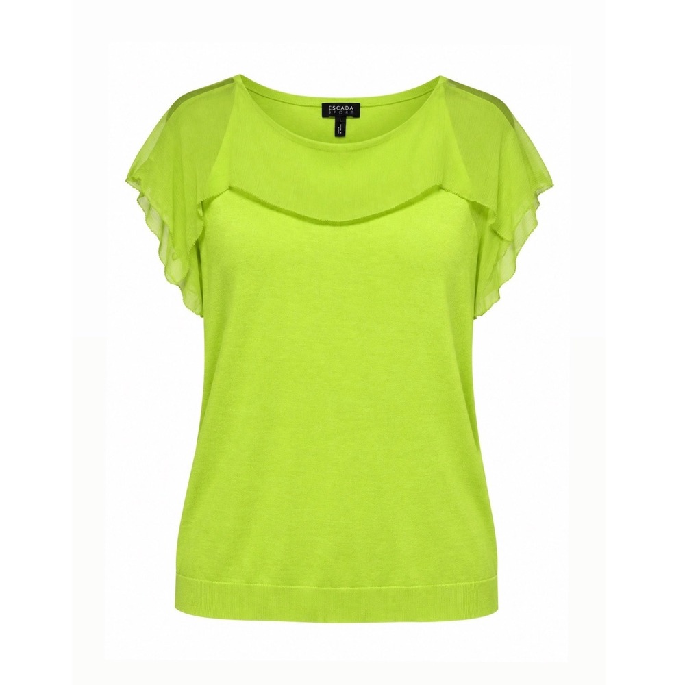 Escada Sport Lime Green Flutter Sleeve Knit Top Size L